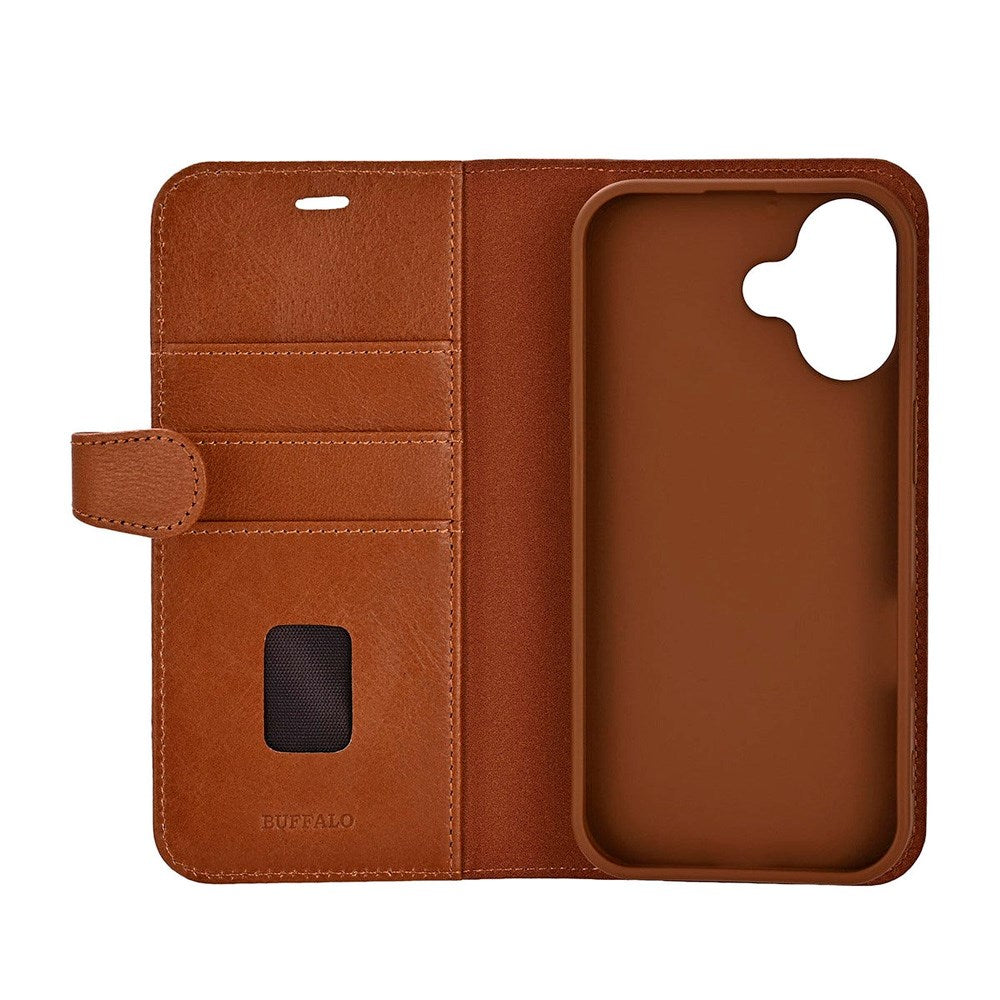 iPhone 17 Buffalo 2-i-1 Ekte Skinn Flip Deksel - Brun
