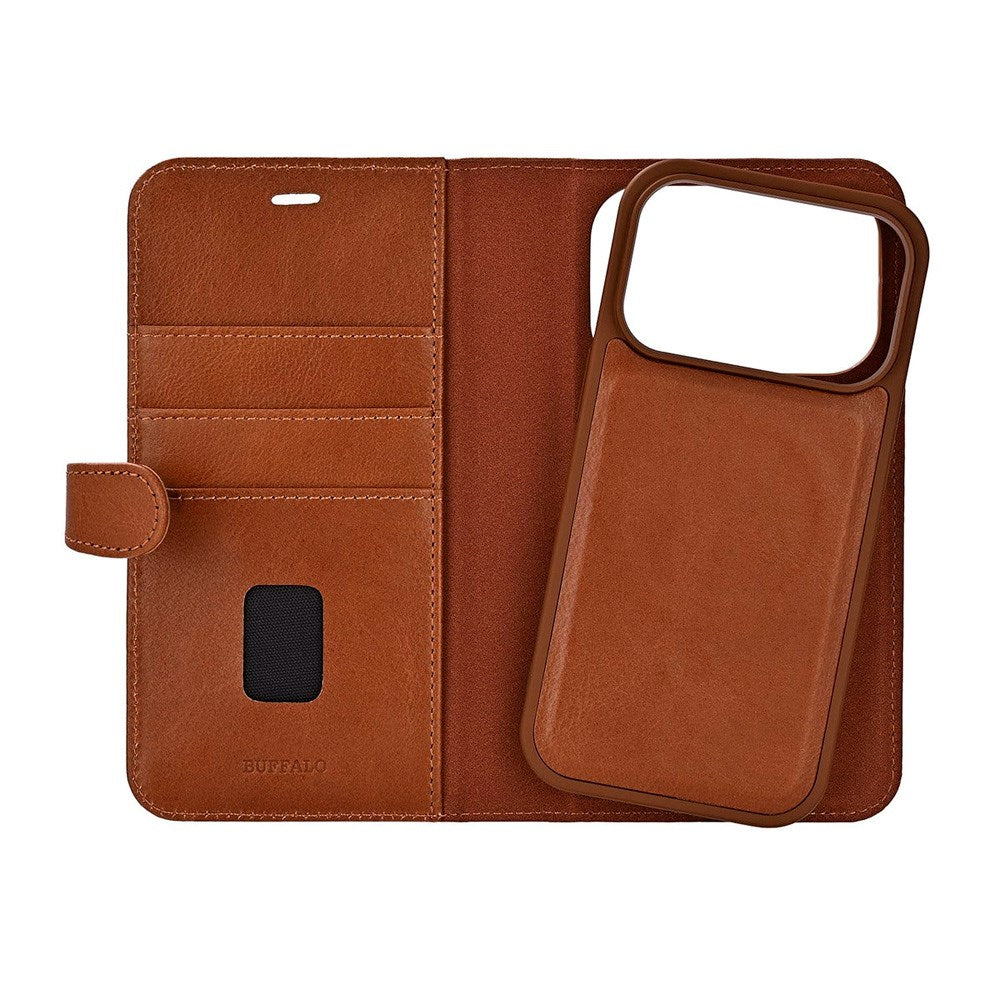 iPhone 17 Pro Buffalo 2-i-1 Ekte Skinn Flip Deksel - Brun