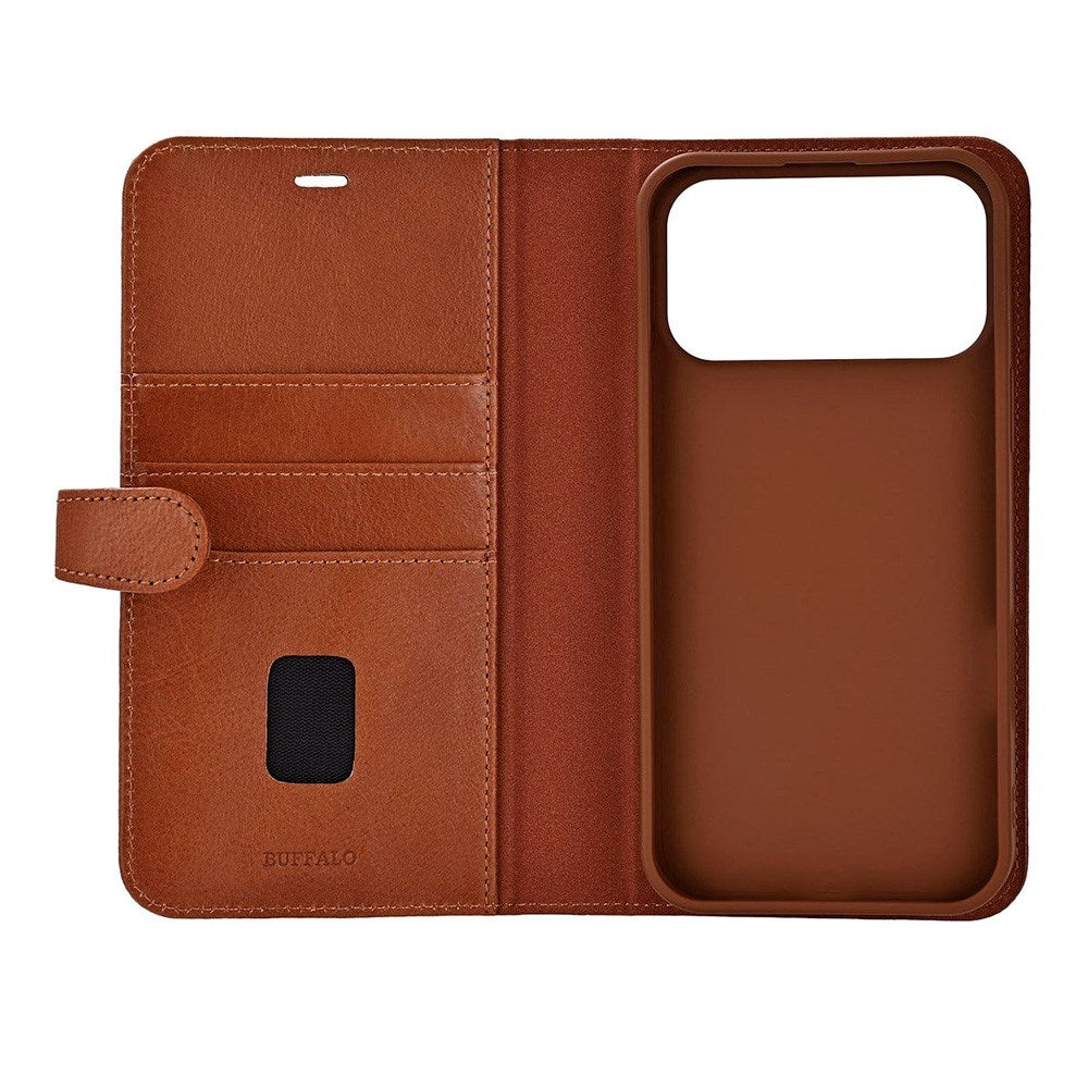 iPhone 17 Pro Max Buffalo 2-i-1 Ekte Skinn Flip Deksel - Brun