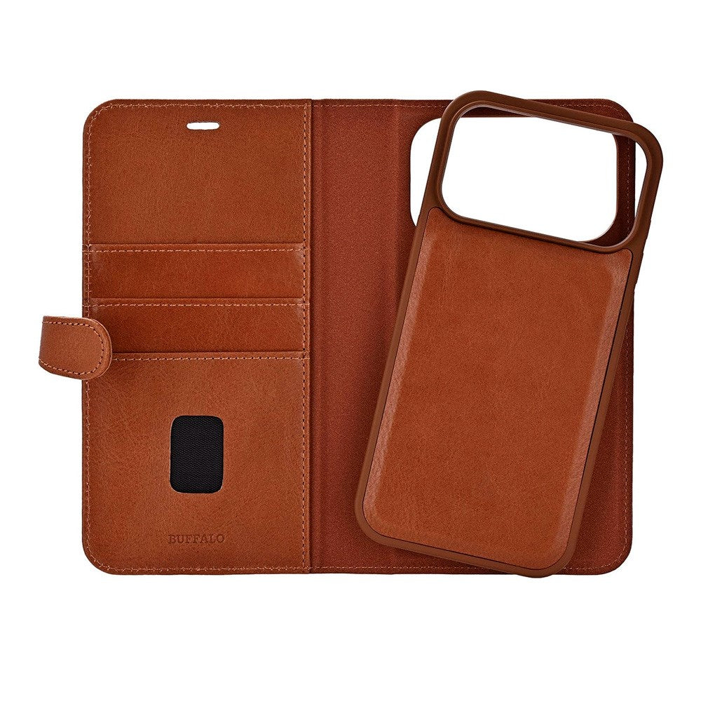 iPhone 17 Pro Max Buffalo 2-i-1 Ekte Skinn Flip Deksel - Brun