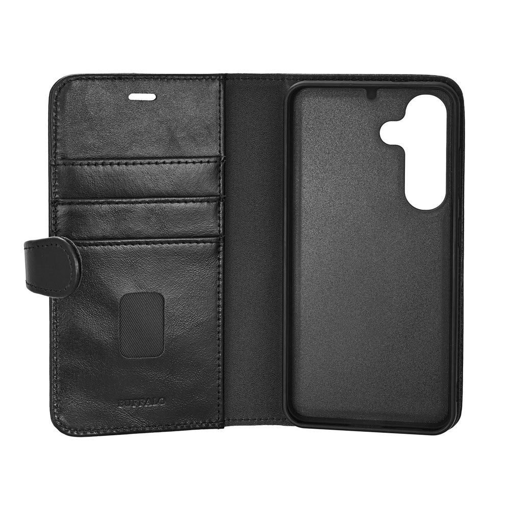 Samsung Galaxy S26 Buffalo 2-i-1 Ekte Skinn Flip Deksel - MagSafe Kompatibel - Svart