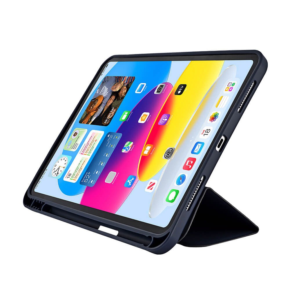 iPad 11" (2025) / iPad 10.9" (2024/2022) GEAR Pencilpocket Skinn Flip Deksel - Mørkeblå