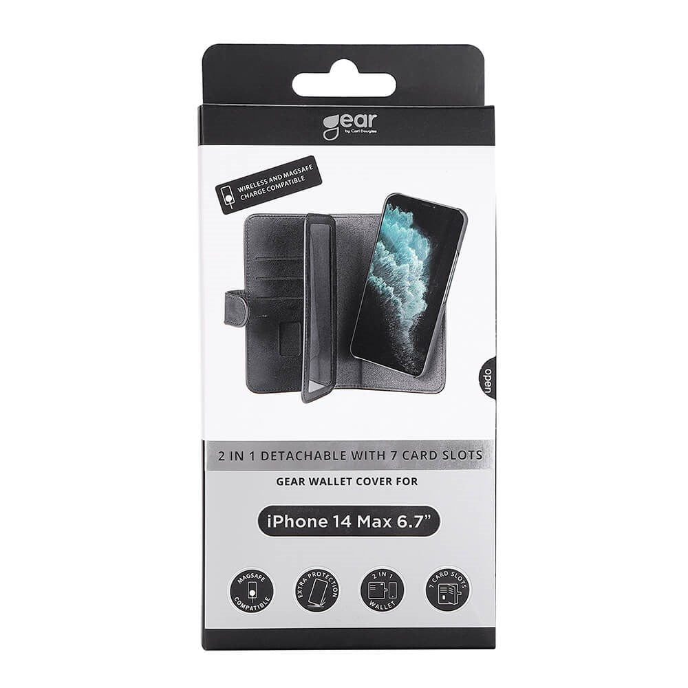 iPhone 14 Plus GEAR Lommebok - Skinn Flip 2-i-1 Deksel med Lommebok 7 Kart - Svart