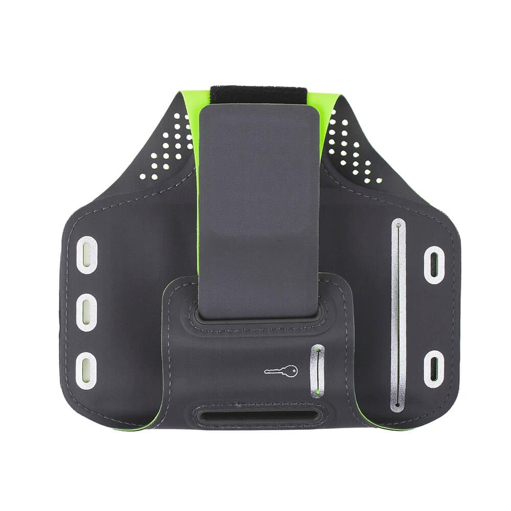 GEAR Universal Løpearmbånd for Mobil med Lomme for Nøkkel & Reflekterende Kant (Maks. Mobil: 70 x 145 mm) - Grå / Grønn