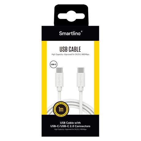 Smartline USB-C til USB-C-Kabel (3A/60W) - 1 m - Hvit