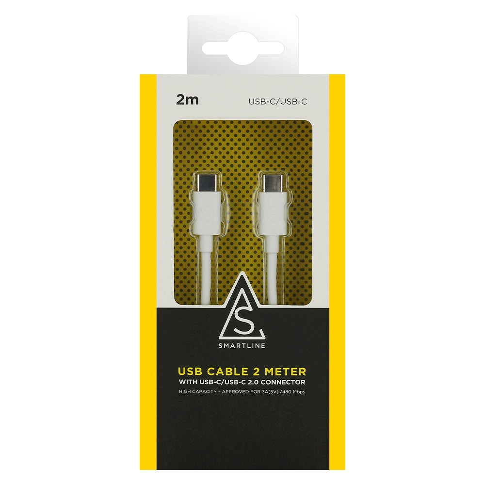 Smartline USB-C til USB-C-Kabel (3A/60W) - 2 m - Hvit