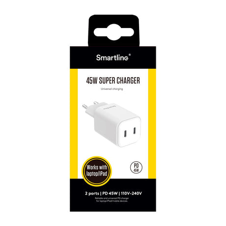 Smartline PD 45W Vegglader m. 2x USB-C - Hvit