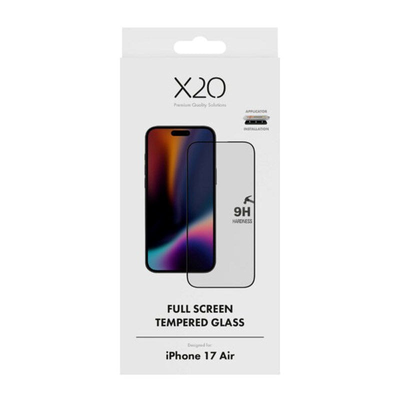 X2O iPhone Air 9H Skjermbeskytter i Herdet Glass - inkl. Monteringsramme - Gjennomsiktig / Svart Kant