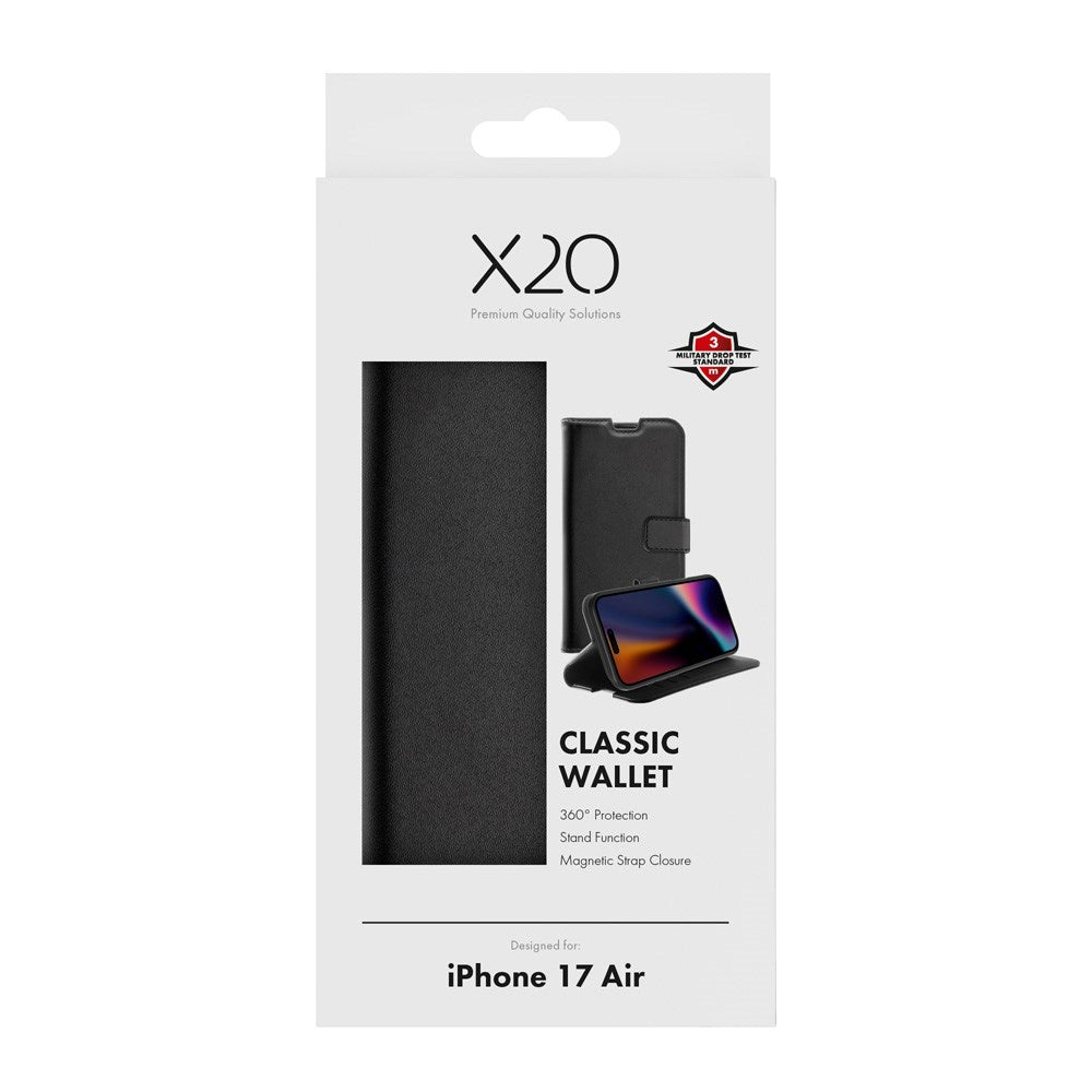 X2O iPhone Air Classic Wallet Flip Deksel - Kortholder & Stativfunksjon - Svart