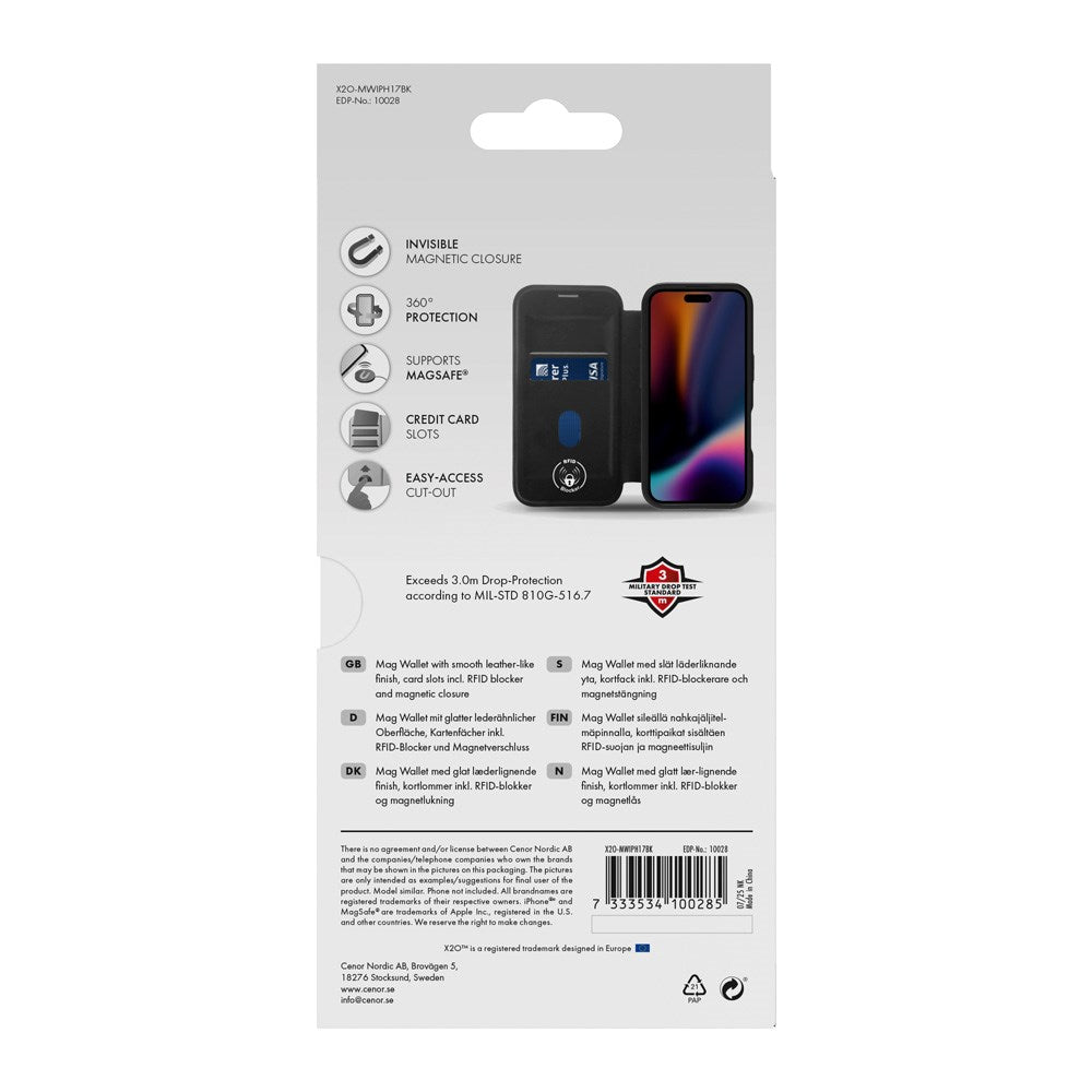 X2O iPhone 17 Mag Wallet Flip Deksel med Kortholder - Svart