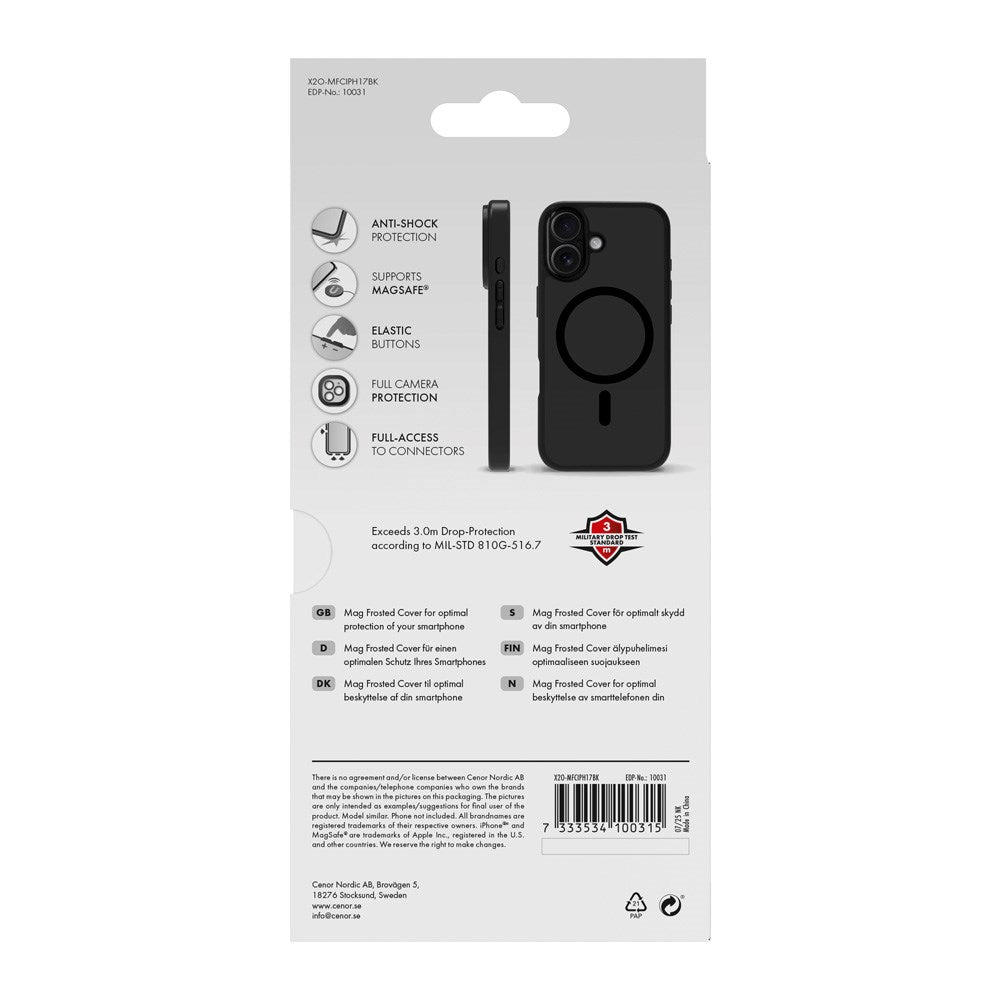 X2O iPhone 17 Mag Frosted Deksel - MagSafe Kompatibel - Matt Svart
