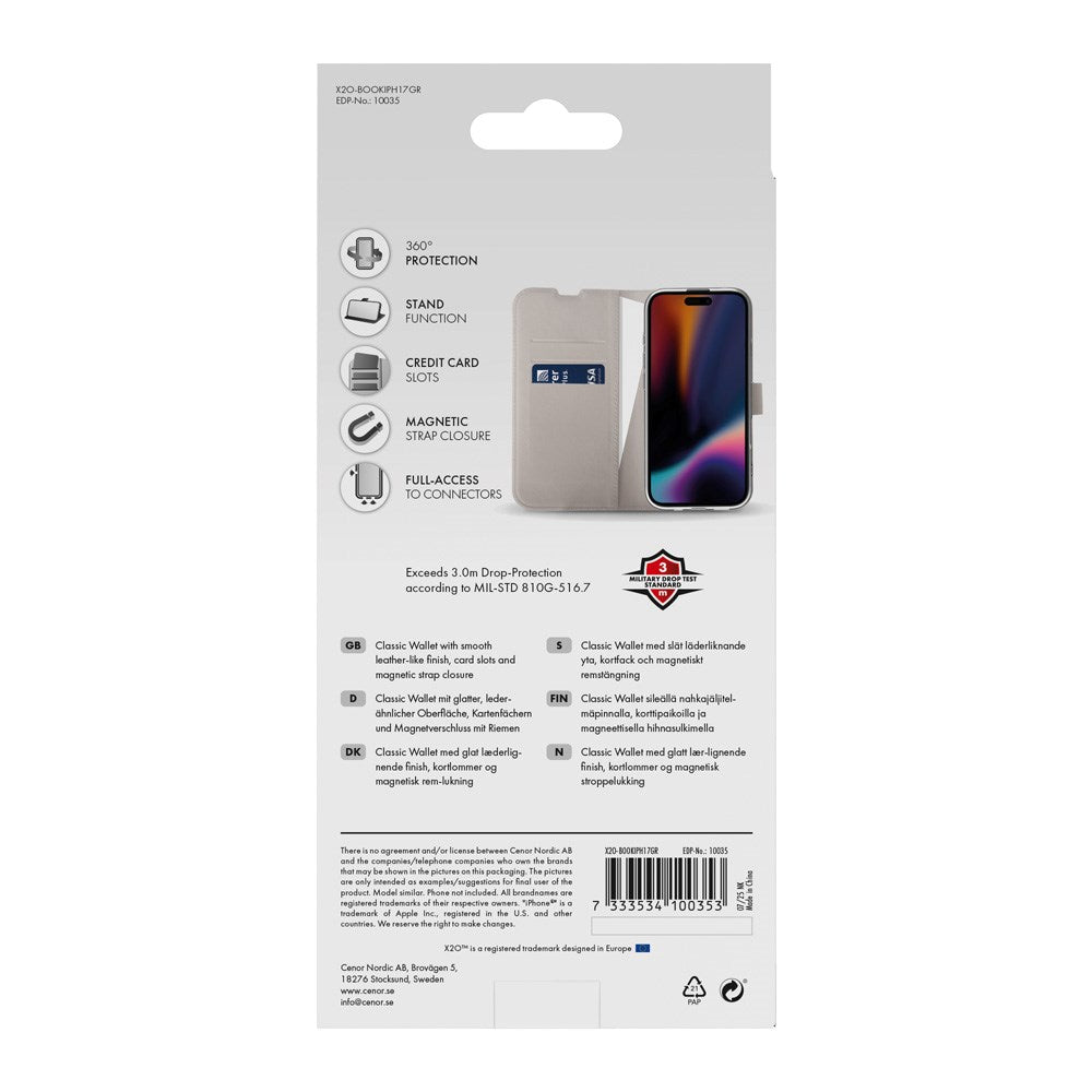 X2O iPhone 17 Classic Wallet Flip Deksel - Kortholder & Stativfunksjon - Beige