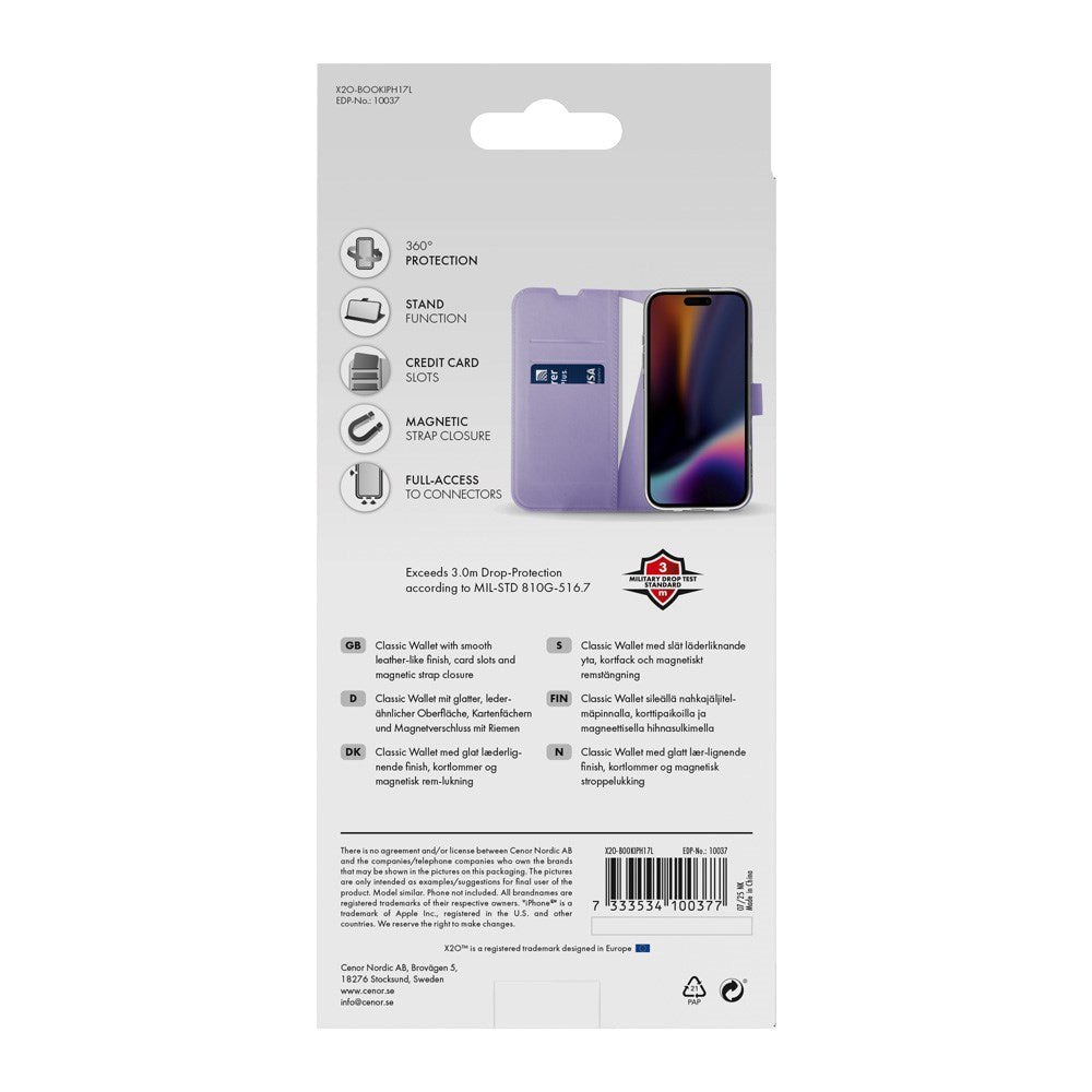 X2O iPhone 17 Classic Wallet Flip Deksel - Kortholder & Stativfunksjon - Lilla