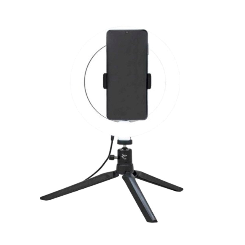 White Shark 1200lm Ringlampe med Stativ & Mobilholder - 20cm - Svart