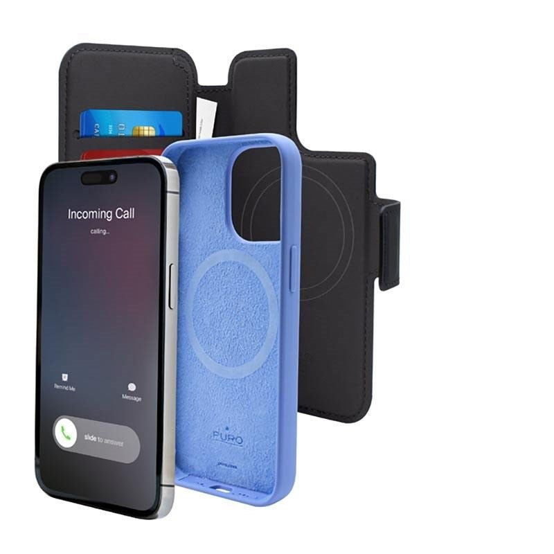 iPhone 14 Pro / 13 Pro Puro Folio Flip Deksel med Lommebok - MagSafe Kompatibel - Svart