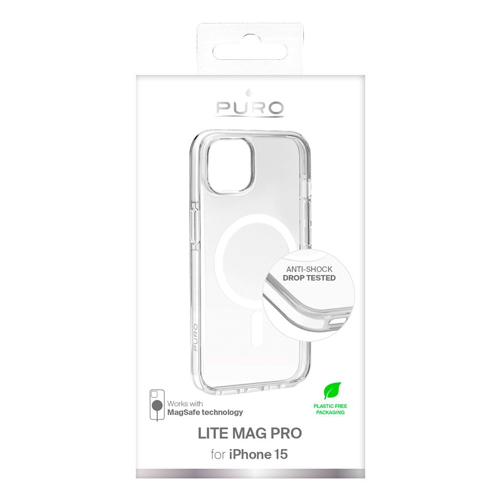 iPhone 15 Puro Lite Mag Pro Deksel - MagSafe Kompatibel - Gjenomsiktig / Hvit