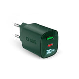 SBS - 30W LCD Vegglader m. 1x USB-A & 1x USB-C - Grønn