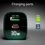 SBS - 30W LCD Vegglader m. 1x USB-A & 1x USB-C - Grønn