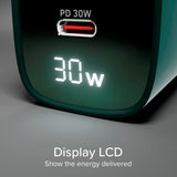 SBS - 30W LCD Vegglader m. 1x USB-A & 1x USB-C - Grønn