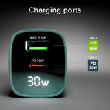 SBS - 30W LCD Vegglader m. 1x USB-A & 1x USB-C - Lysblå