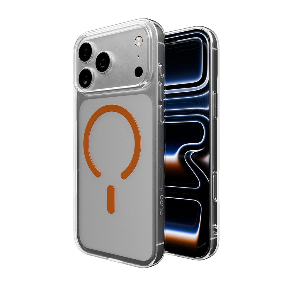 iPhone 17 Pro PURO LITE MAG Hybrid Deksel - MagSafe Kompatibel - Gjennomsiktig / Oransje