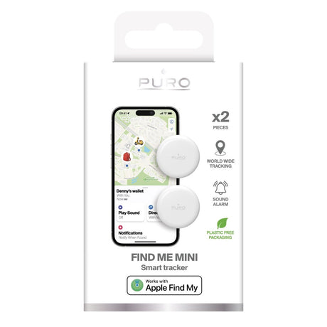 Puro Find Me Mini Dual Smart Tracker - Apple Find My & Android Find Hub - 2 stk - Hvit