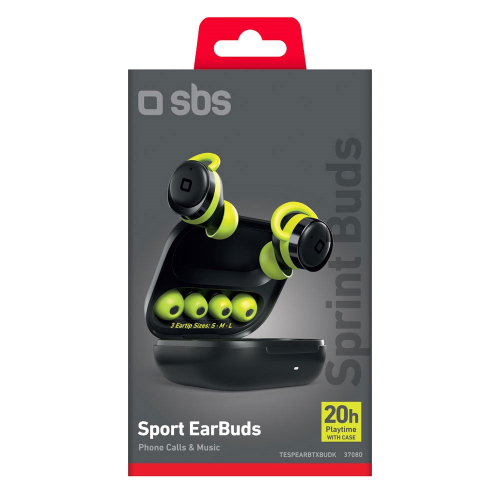 SBS Sprint Buds – True Wireless Sportsøretelefoner – In-Ear – Svart / Grønn
