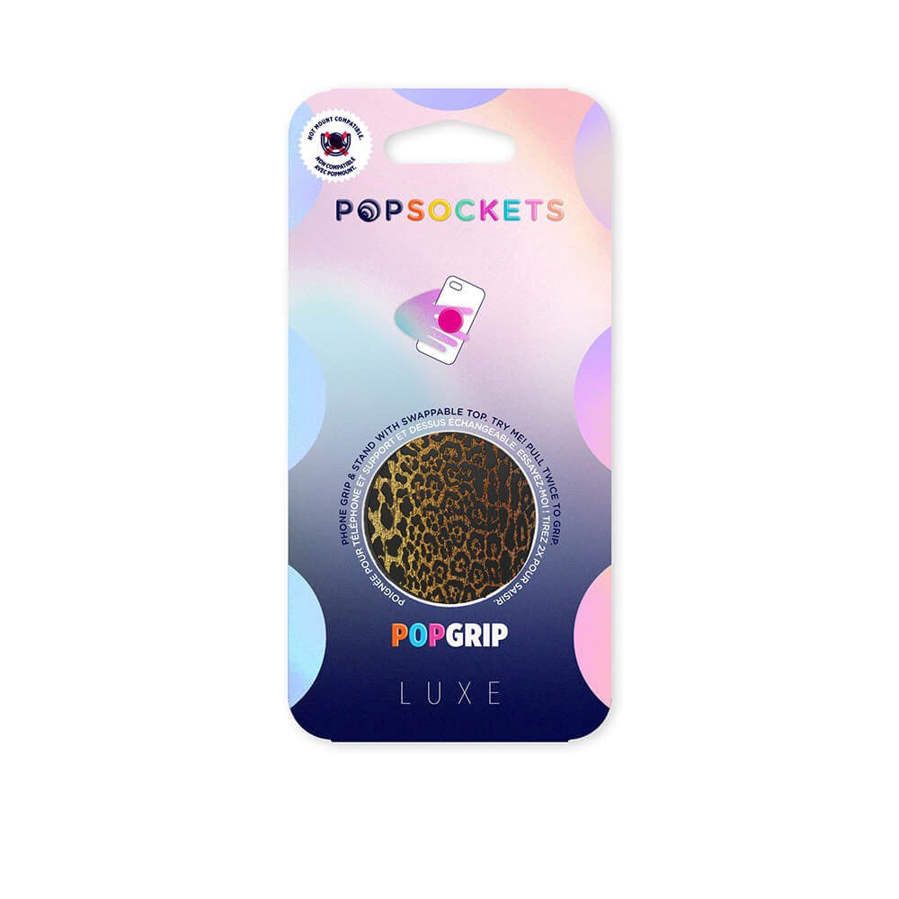 POPSOCKETS PopGrip Original Embossed Metal Leopard Avtagbart Grep med Stativfunksjon