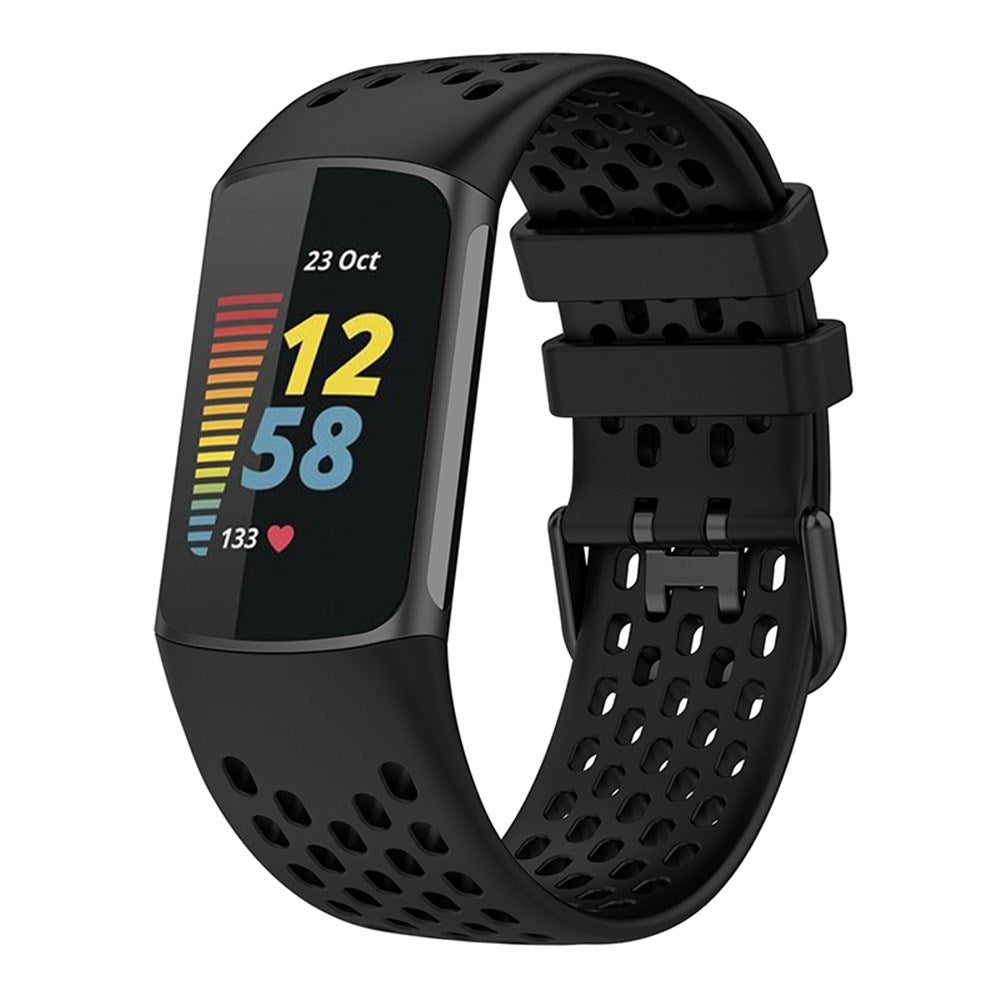 Fitbit Charge 6 / 5 Silikonrem med hull - Svart