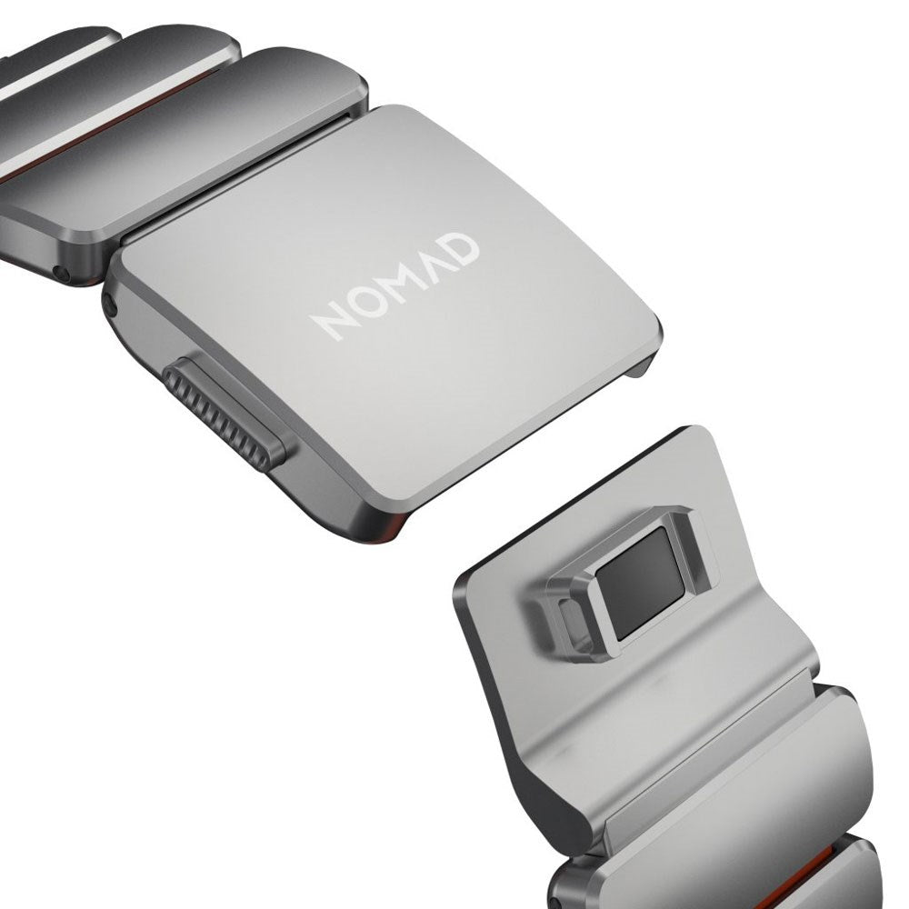 Apple Watch (42 / 44 / SE / 45 / 46 / 49mm) Nomad Stratos Band - Natural Titanium - Ultra Orange