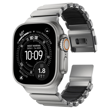 Apple Watch (42 / 44 / SE / 45 / 46 / 49mm) Nomad Stratos Band - Natural Titanium - Black
