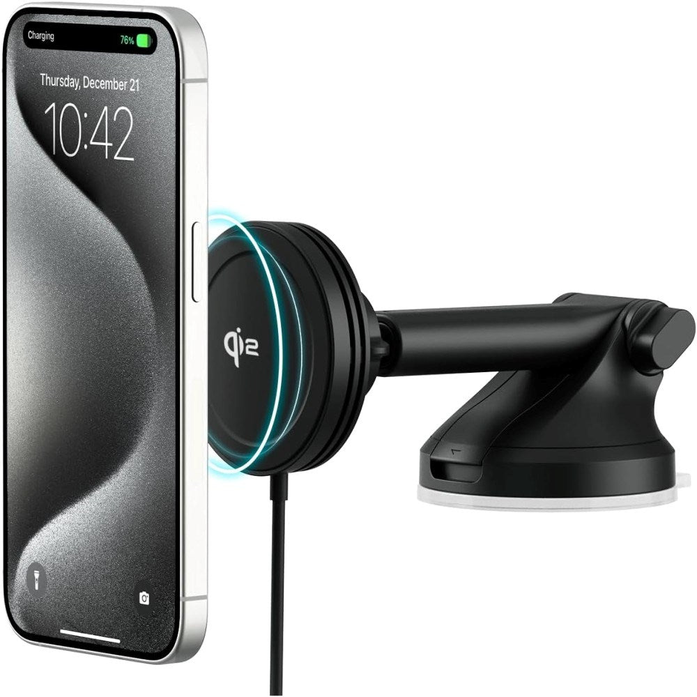 iOttie Velox Qi2 Mobilholder m. Trådløs Lader - Dashbord / Vindusrute - MagSafe Kompatibel - Svart
