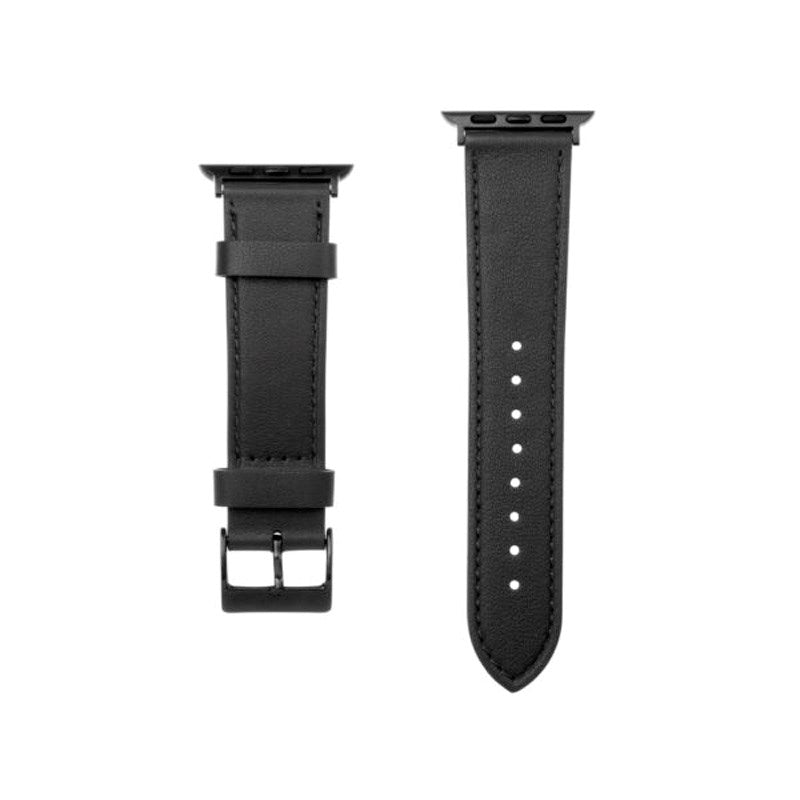 Apple Watch (38 / 40 / SE / 41 / 42mm) Fixed Ekte Skinn Rem - Svart