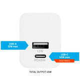 Fast Mini Vegglader 45W m. USB-A & USB-C - Hvit