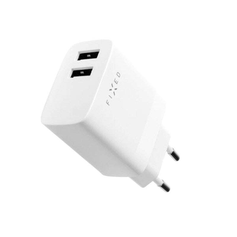 Fixed Vegglader m. 2x USB-A / 1x Lightning Kabel 17W - 1m - Hvit