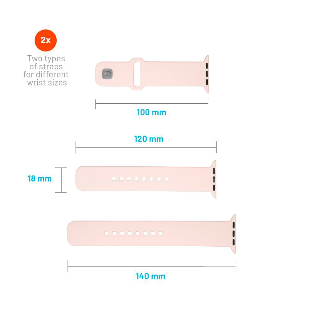 Fixed Apple Watch (42/44/SE/45/46mm) Sporty Silikonremsett - Rosa