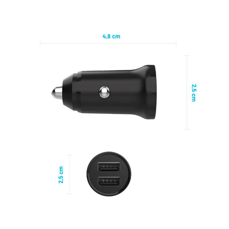 Fixed Mini Billader 2x USB-A / 1x Lightning Kabel 15W - 1m - Svart