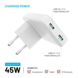 Fixed Slank Vegglader med 2 x USB-C & Reiseadapter - EU / UK / US / AUS - Hvit