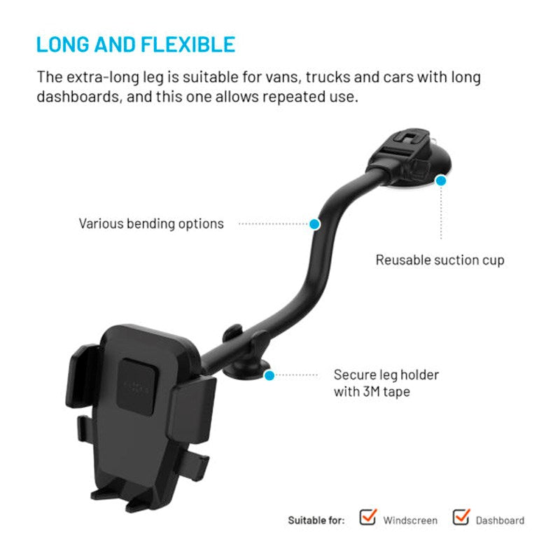 Fixed Iconiq Flex XL (Maks. Mobilbredde: 5,3 - 8,3 cm) Dashbord- / Frontrutetelefonholder - Svart