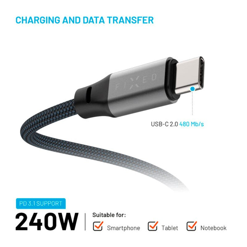 Fixed Magnetic USB-C til USB-C Kabel 240W - 2m - Svart