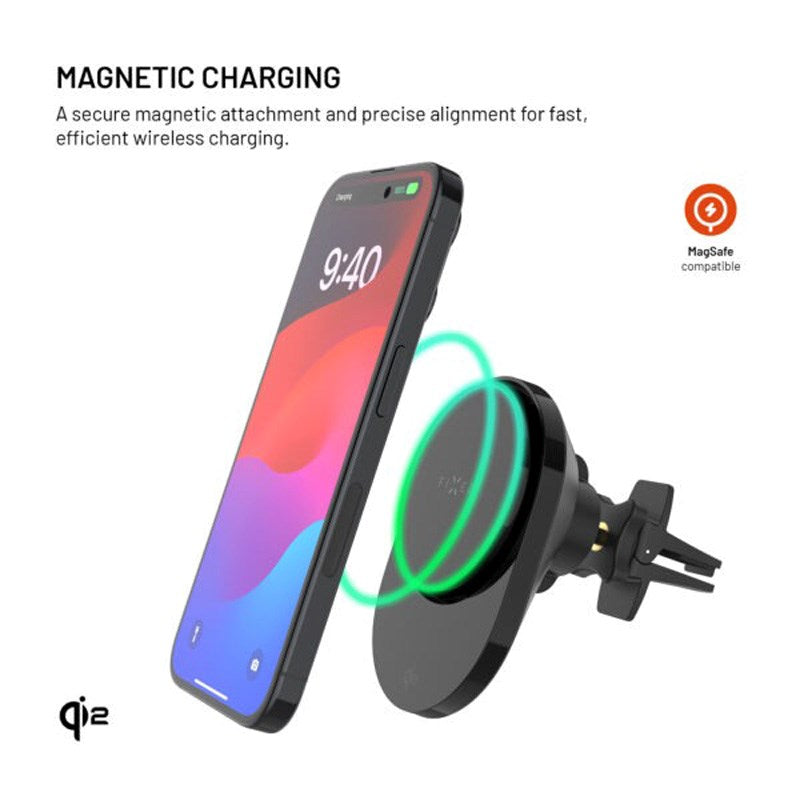 Fixed Magnetisk Mobiltelefonholder til Bil - 15W Trådløs Lading - MagSafe / Qi2 Kompatibel - Svart