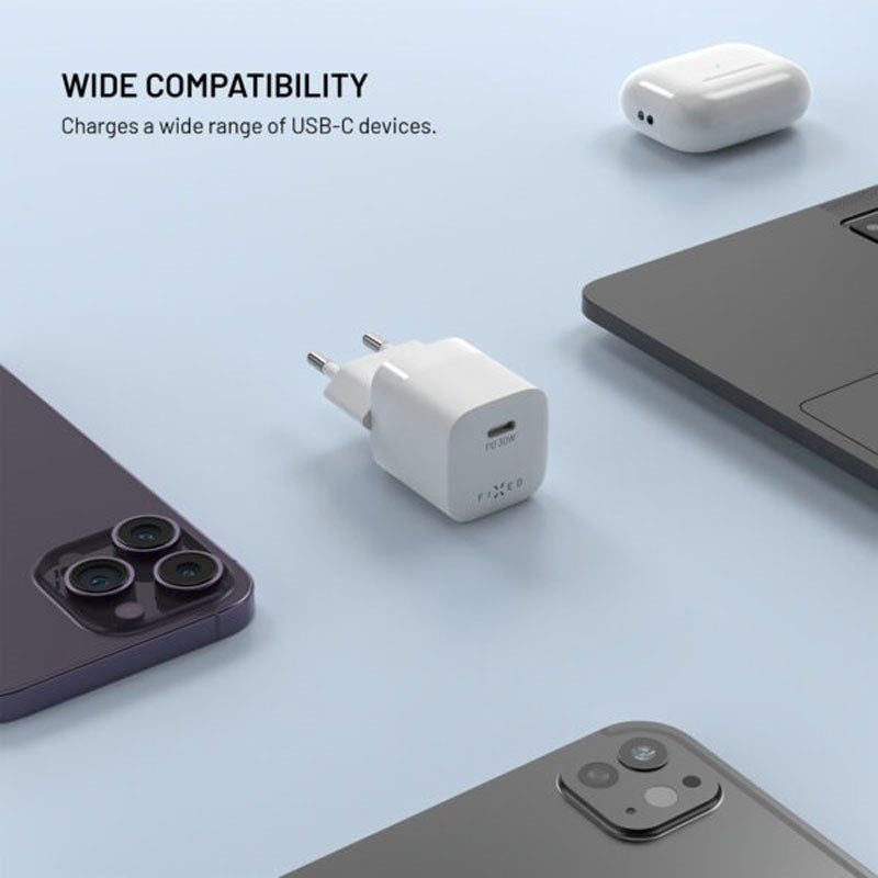 Fixed 30W Mini-Vegglader med USB-C & PD - Hvit