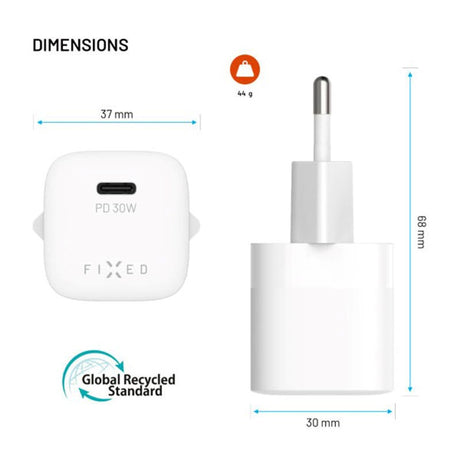 Fixed 30W Mini-Vegglader med USB-C & PD - Hvit