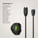Fixed USB-C Ladekabel for Garmin Smartklokke - 2m - Svart