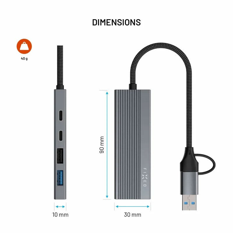 Fixed 4-i-1 USB-C-Multiport med 2 x USB-A 2 x USB-C - Sølv
