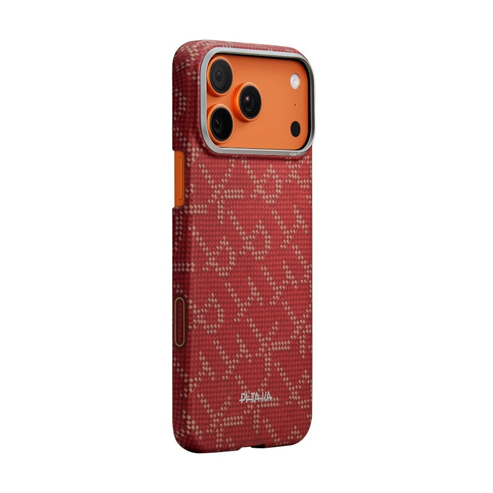 iPhone 17 Pro PITAKA Edge Monogram Deksel – MagSafe Kompatibelt – Gull / Rød