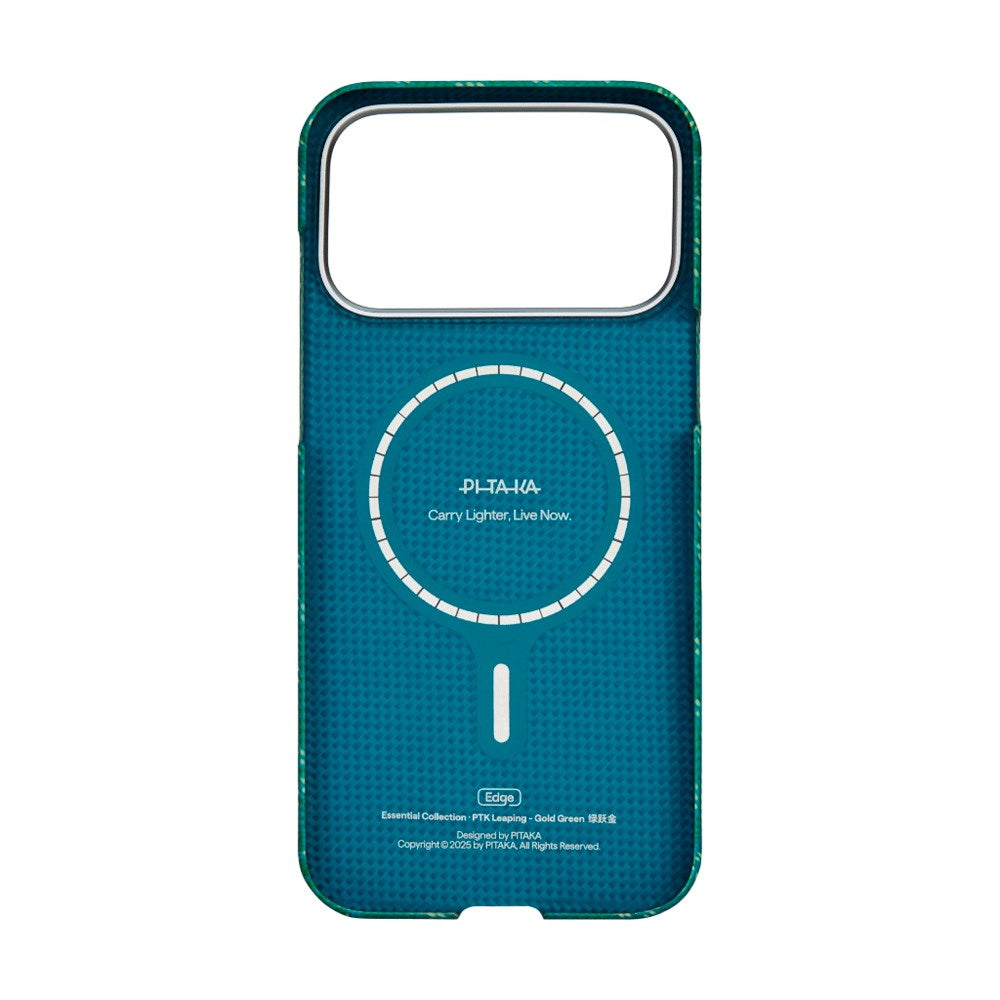 iPhone 17 Pro PITAKA Edge Monogram Deksel – MagSafe Kompatibelt – Gull / Grønn