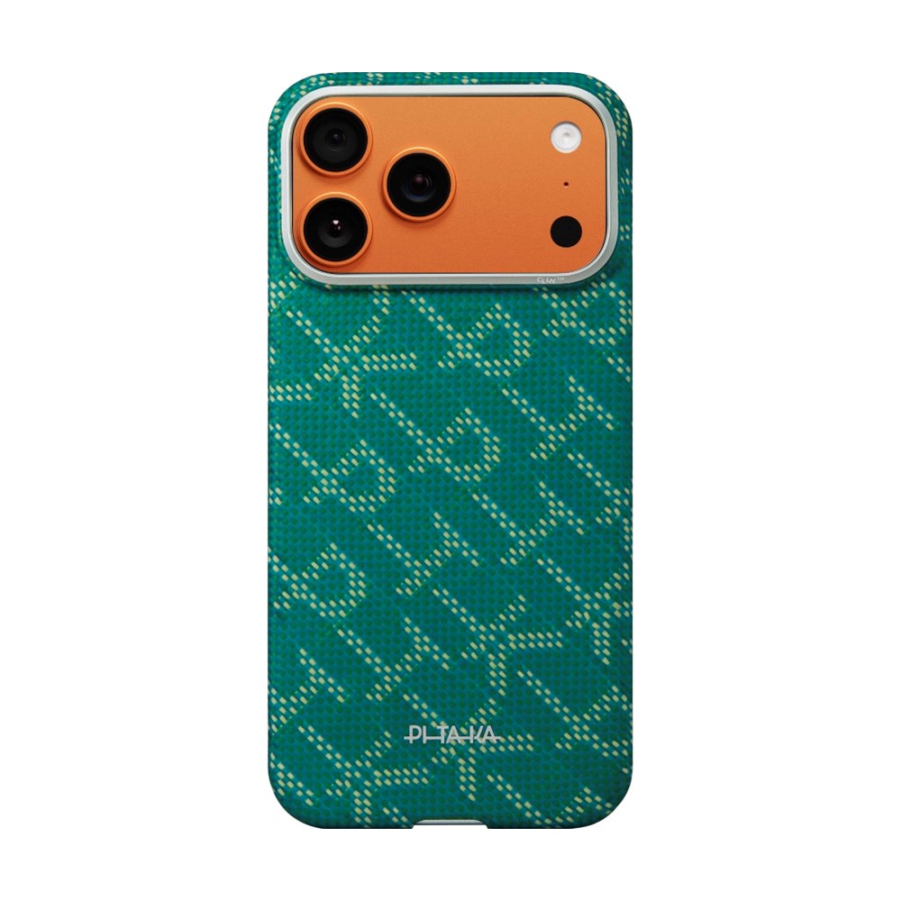 iPhone 17 Pro PITAKA Edge Monogram Deksel – MagSafe Kompatibelt – Gull / Grønn