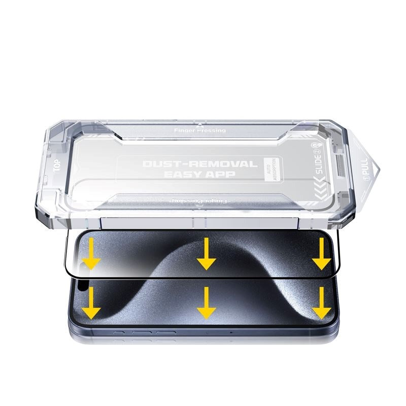iPhone 15 Plus Mobile Origin Skjermbeskyttelsesglass m. Applikator - Gjennomsiktig / Svart Kant