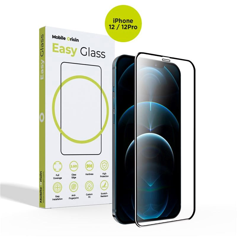 iPhone 12 / 12 Pro Mobile Origin EasyGlass Skjermbeskytter - Gjennomsiktig / Svart Kant